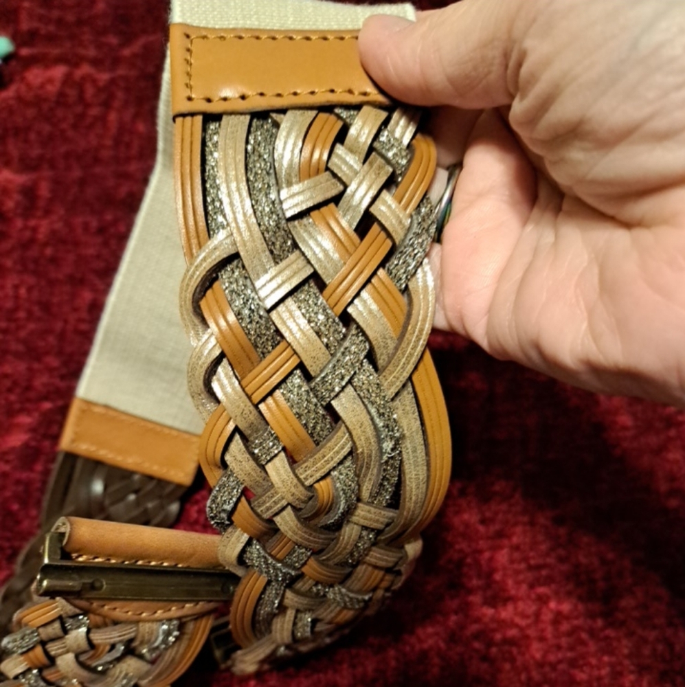 Women's LIVE LOVE LOFT Leather Weave Belt Metallic Multi Trim Waist one size